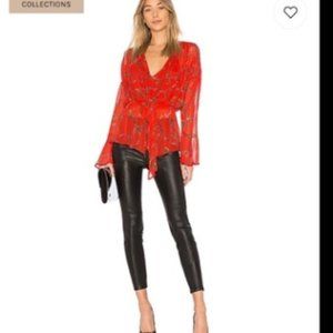 IRO Red Floral Linette Long Sleeve Top Size 36